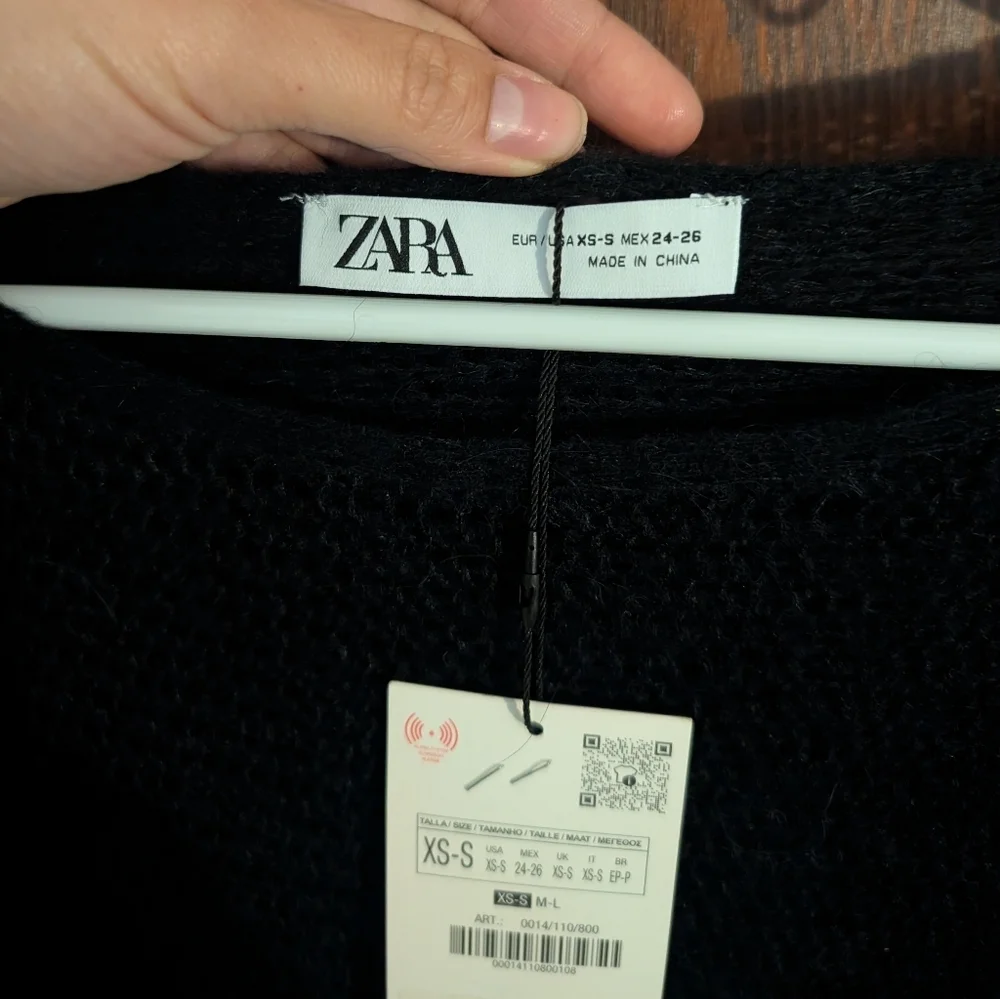 Zara Black Knit Wrap Alpaca Wool Blend Oversized Poncho Size XS/S_2